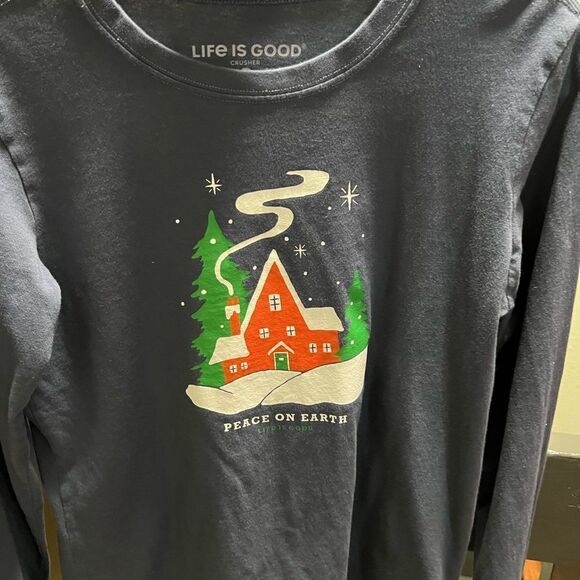 Life is Good “ Peace On Earth”  Navy Long Sleeve Shirt Size Small #334 - Picture 2 of 7